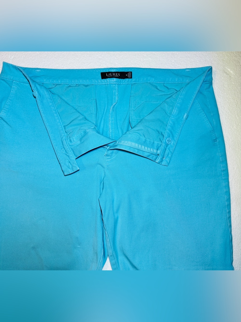 Lauren Ralph Lauren Turquoise Teal High-Rise Women's Flat Front Chino Shorts 16